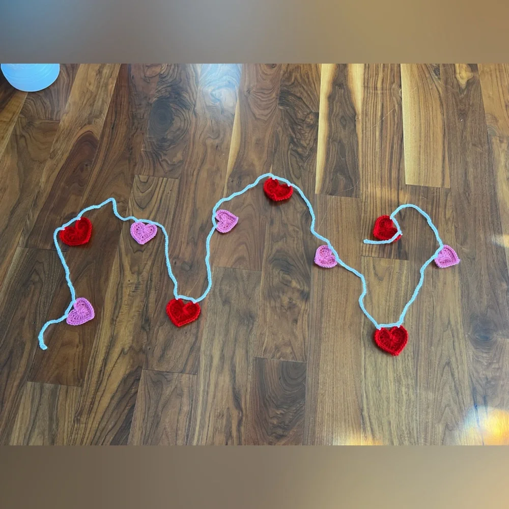 Hand Crocheted Pink & Red Heart Valentines Garland Decor